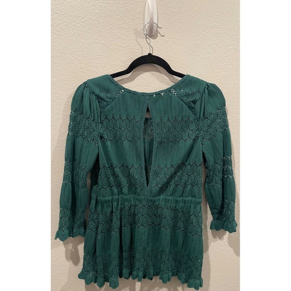 FREE PEOPLE Island Knit Green 3/4 Sleeve Blouse - Picture 4 of 5